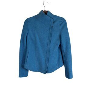 Akris Punto Colorful Wool Moto Jacket Blue 4 Nautical Coastal Preppy Chic Resort